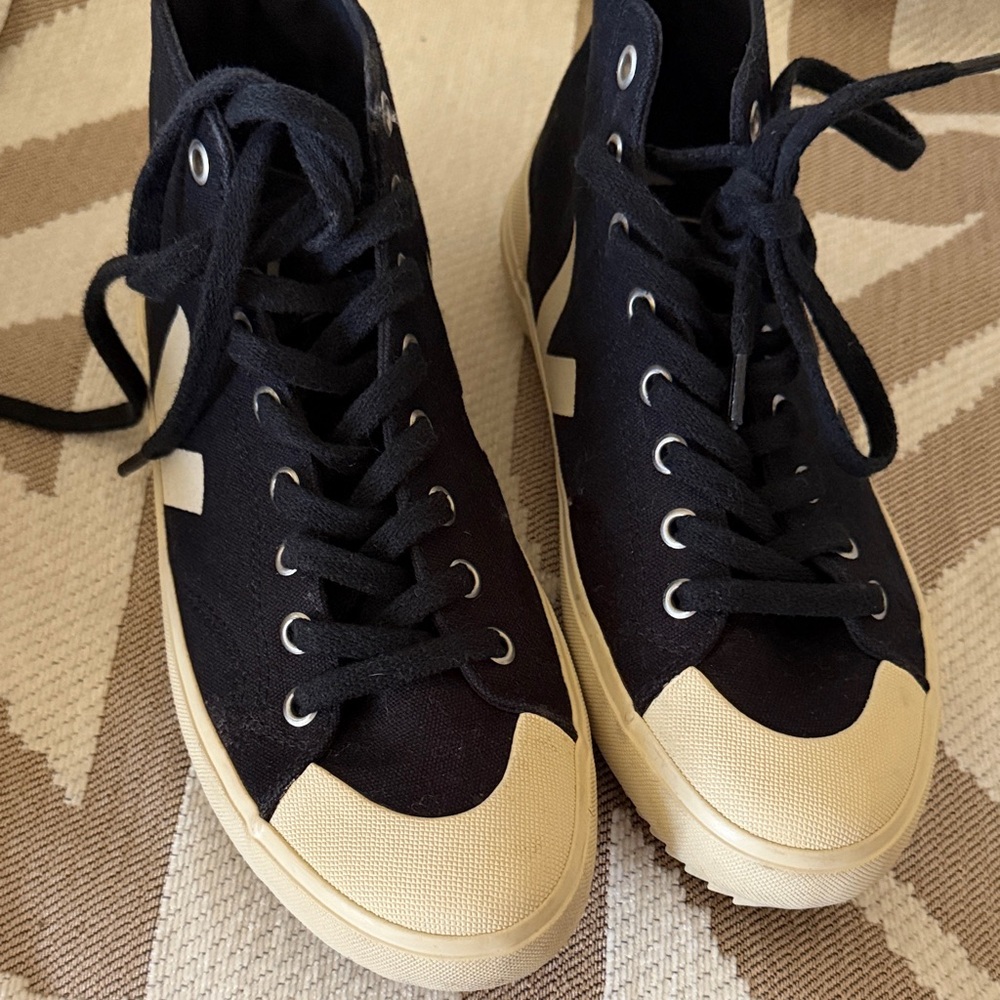Veja Black and Cream High-Top Sneakers - Picture 4 of 5